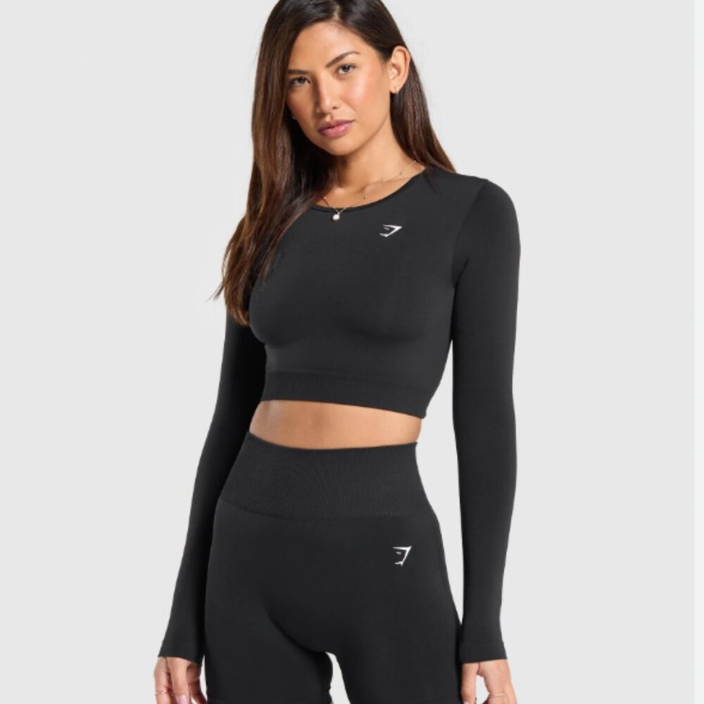 Gymshark Everyday Seamless Long Sleeve Crop Top in Black size L